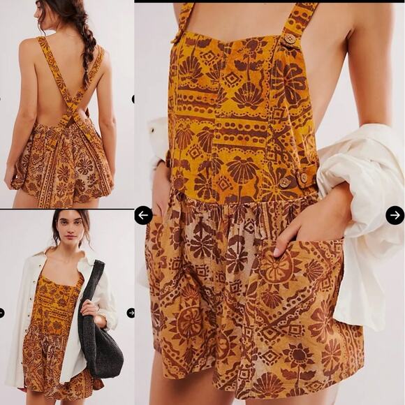 Free People Palm Bay Printed Shortalls  Desert Combo - Picture 1 of 12
